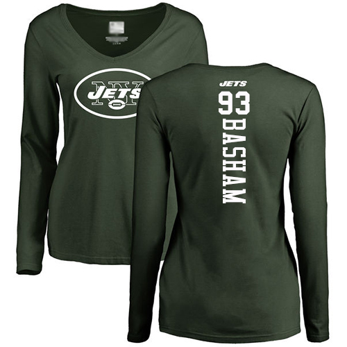 New York Jets Green Women Tarell Basham Backer NFL Football #93 Long Sleeve T Shirt